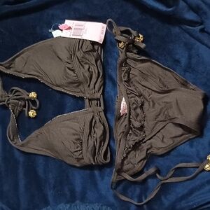Juicy Couture Bikini NWT Sm Halter Ruffle Top Tie Side Bottom Brown